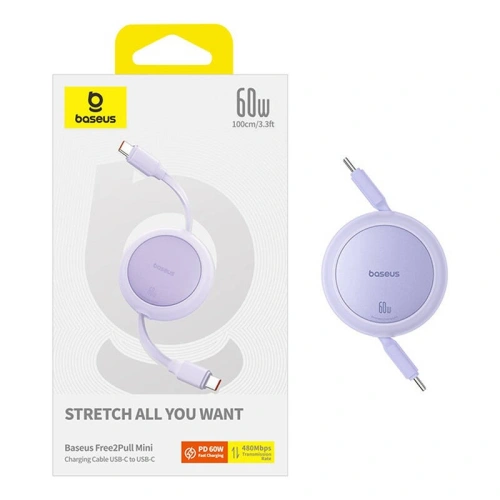 Kup Kabel Baseus Free2Pull Mini USB-C / USB-C, 60W, 1m (fioletowy) - BSU4914 - {ean13} - Sklep Home Screen