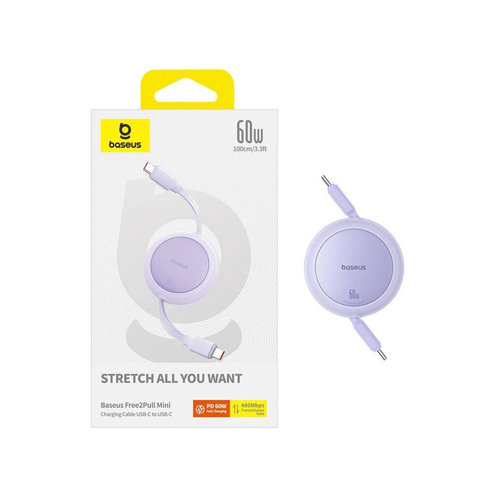 Kabel Baseus Free2Pull Mini USB-C / USB-C, 60W, 1m (fioletowy)