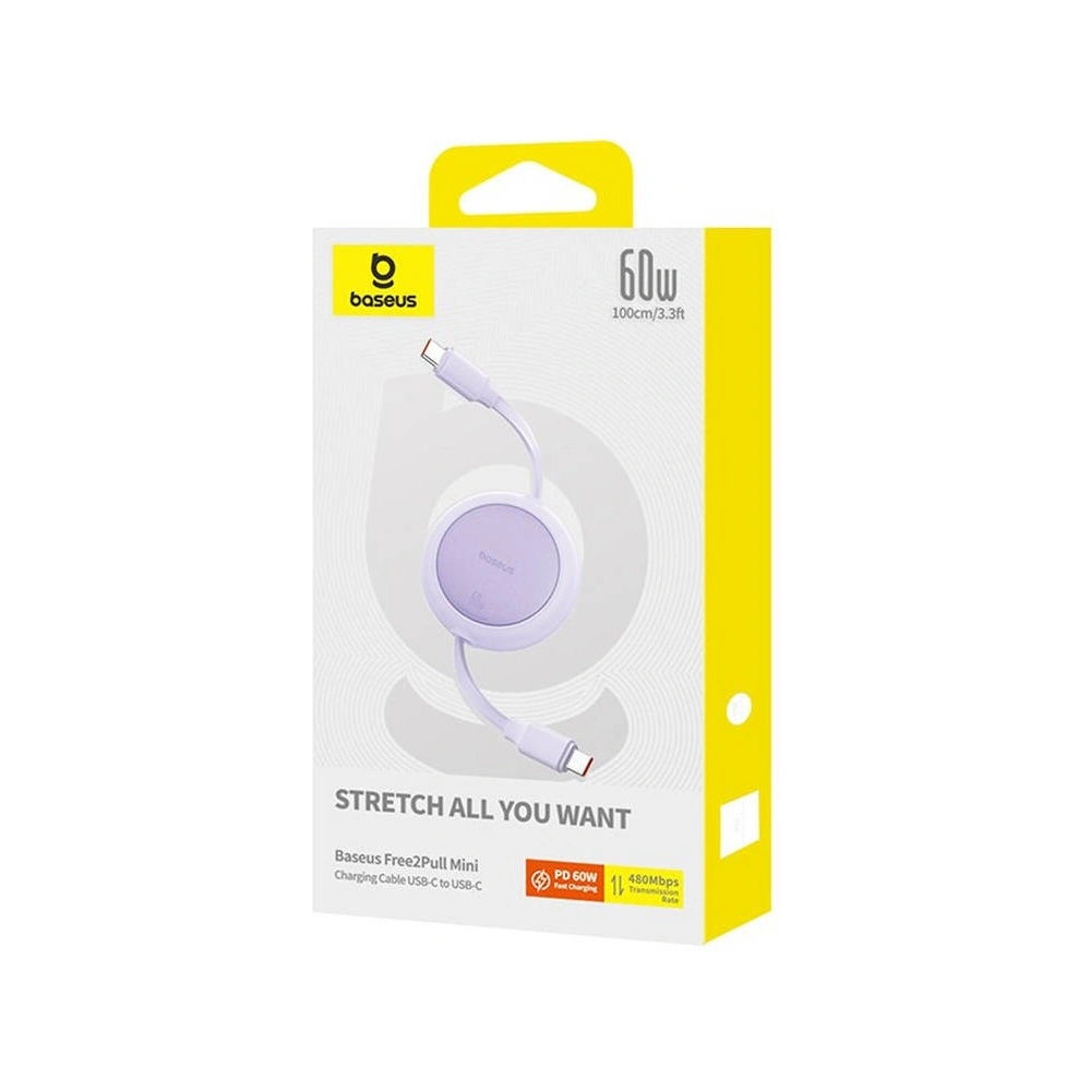 Kabel Baseus Free2Pull Mini USB-C / USB-C, 60W, 1m (fioletowy)