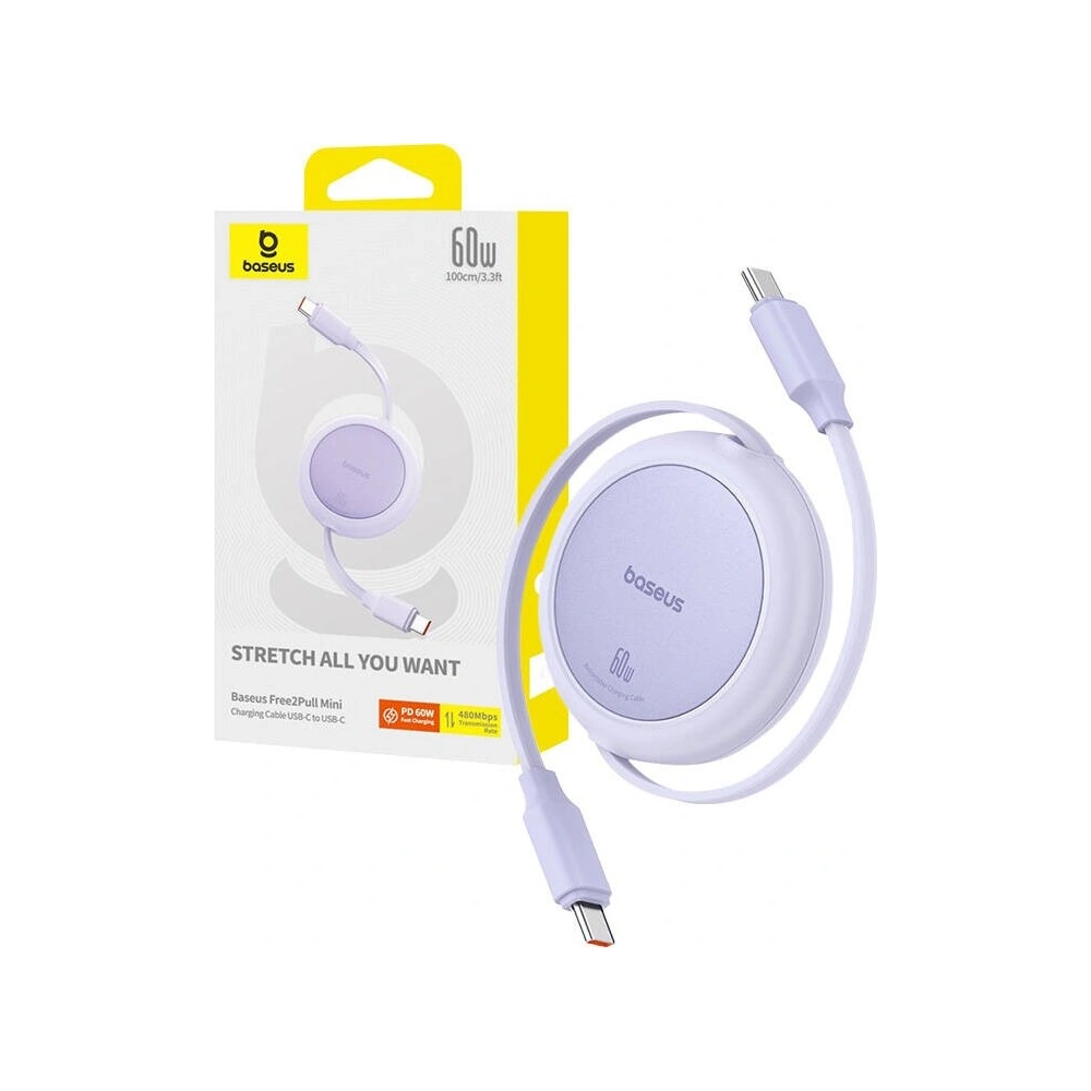 Kabel Baseus Free2Pull Mini USB-C / USB-C, 60W, 1m (fioletowy)