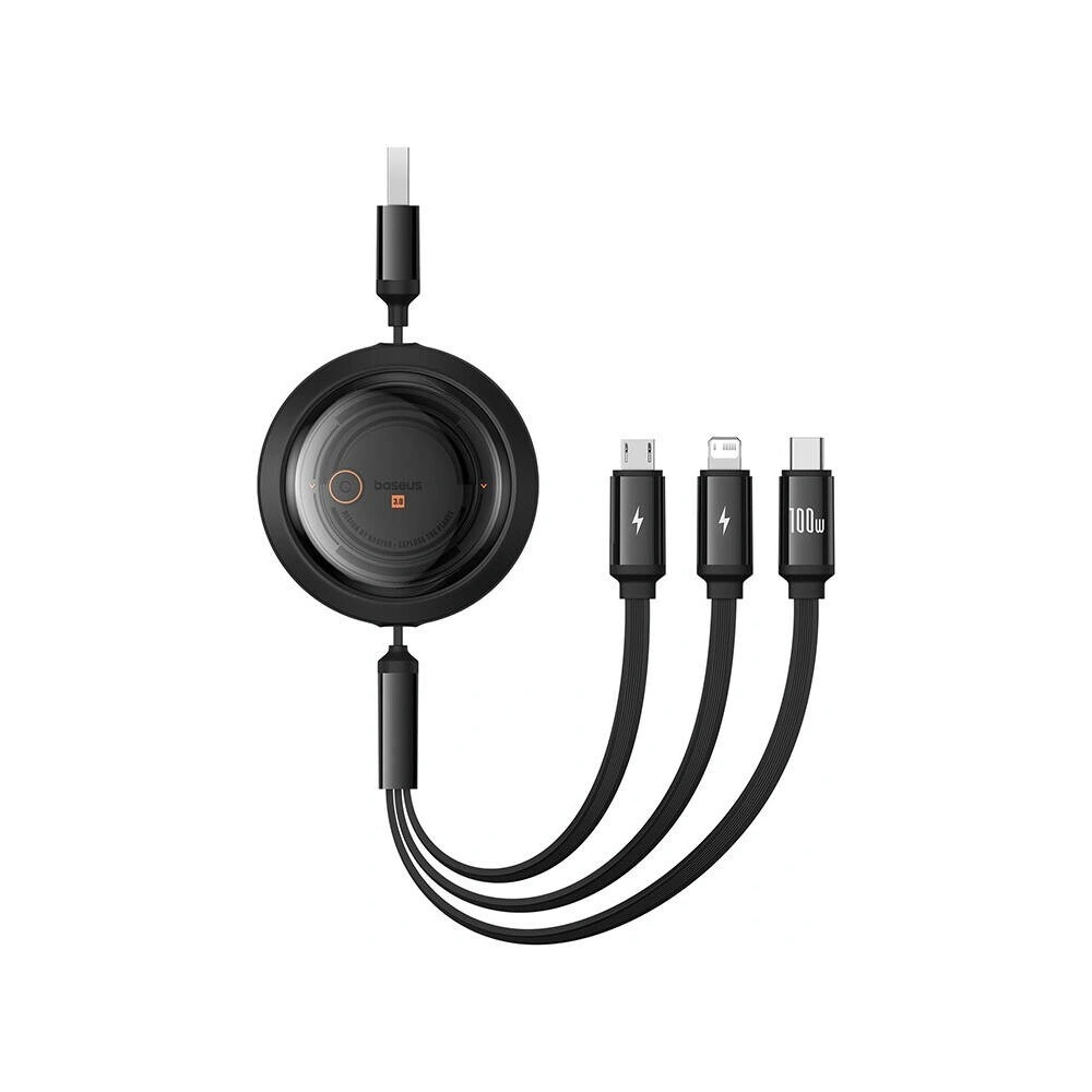 Kabel 3w1 Baseus Free2Draw USB/A / microUSB,Lightning,USB-C, 100W, 1.1 m (czarny)