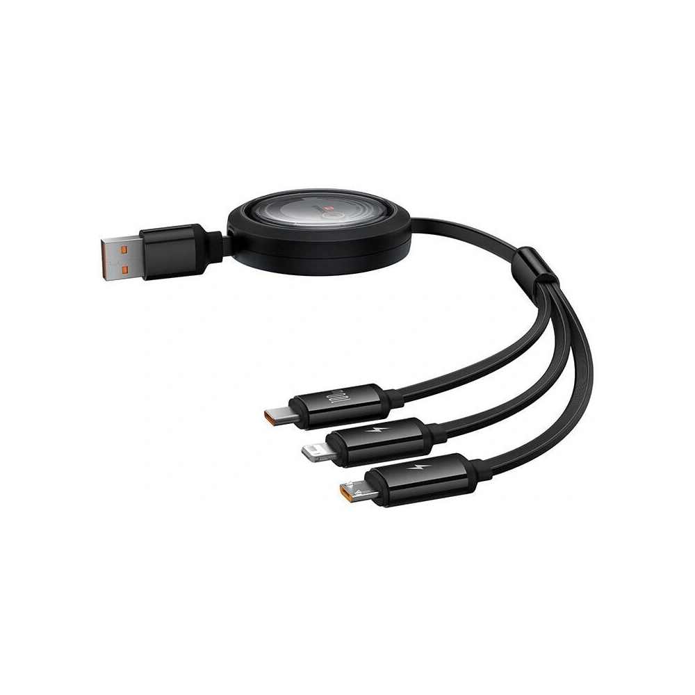 Kabel 3w1 Baseus Free2Draw USB/A / microUSB,Lightning,USB-C, 100W, 1.1 m (czarny)