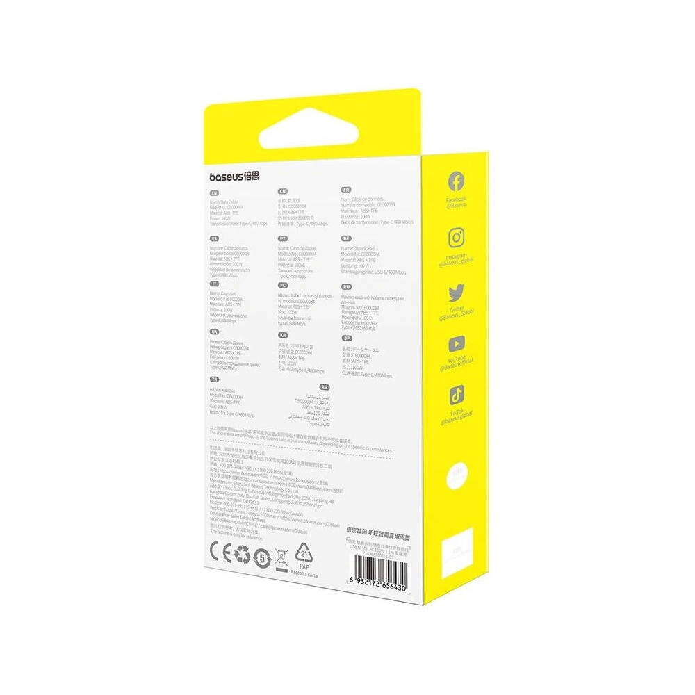 Kabel 3w1 Baseus Free2Draw USB/A / microUSB,Lightning,USB-C, 100W, 1.1 m (czarny)