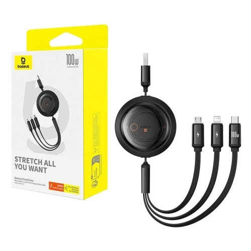 Kup Kábel 3w1 Baseus Free2Draw USB/A / microUSB, Lightning, USB-C, 100W, 1.1 m (fekete) - BSU4915 - {ean13} - Sklep Home Screen