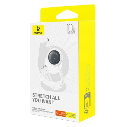 Kup Kábel 3w1 Baseus Free2Draw USB-A / microUSB, Lightning, USB-C, 100W, 1.1 m (fehér) - BSU4916 - {ean13} - Sklep Home Screen