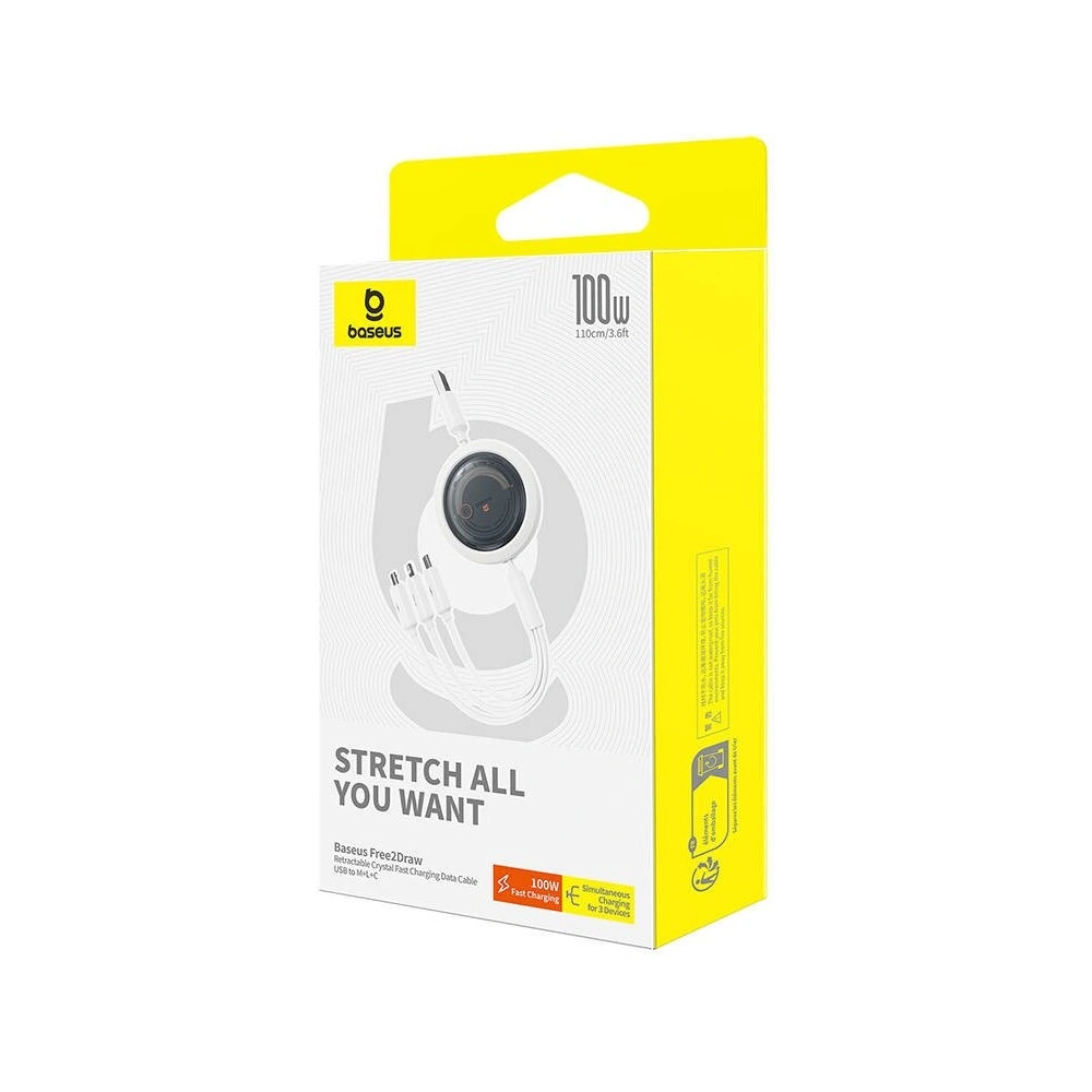 Kabel 3w1 Baseus Free2Draw USB-A / microUSB,Lightning,USB-C, 100W, 1.1 m (biały)