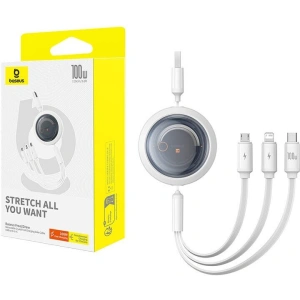 Kup Cablu 3în1 Baseus Free2Draw USB-A / microUSB, Lightning, USB-C, 100W, 1.1 m (alb) - BSU4916 - {ean13} - Sklep Home Screen