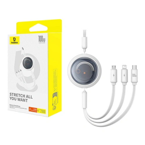 Kup Kabel 3w1 Baseus Free2Draw USB-A / microUSB, Lightning, USB-C, 100W, 1.1 m (weiß) - BSU4916 - {ean13} - Sklep Home Screen
