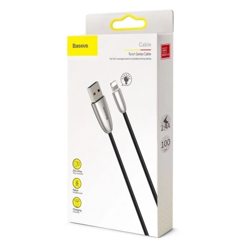 Kup Podświetlany kabel USB Lightning Baseus Torch 2.4A 1m (czarny) - BSU762BLK - {ean13} - Sklep Home Screen