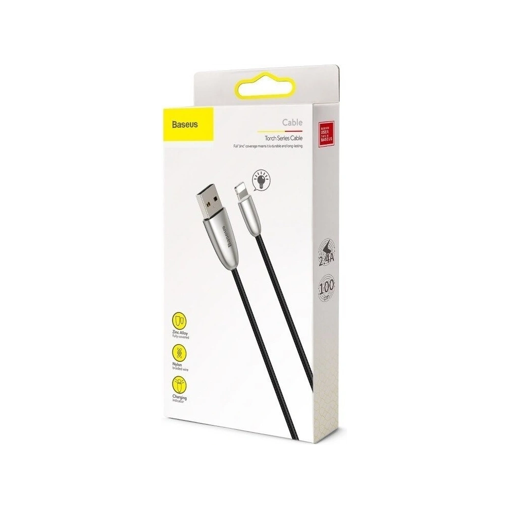 Podświetlany kabel USB Lightning Baseus Torch 2.4A 1m (czarny)