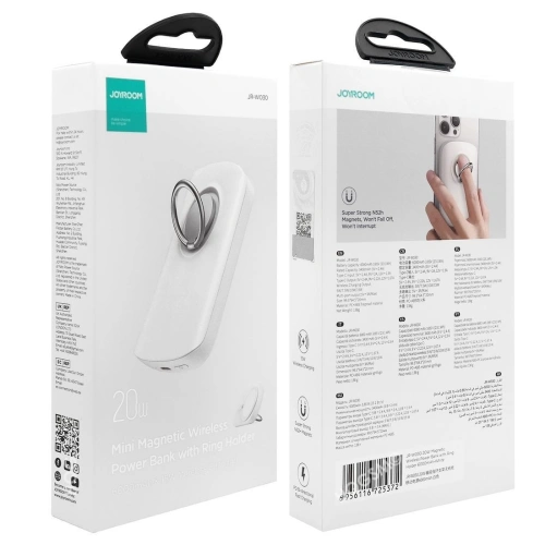 Buy Powerbank with wireless charging Joyroom JR-W030 6000mAh with ring and stand up to 20W white - JYR629 - {ean13} - Home Screen Store Europe