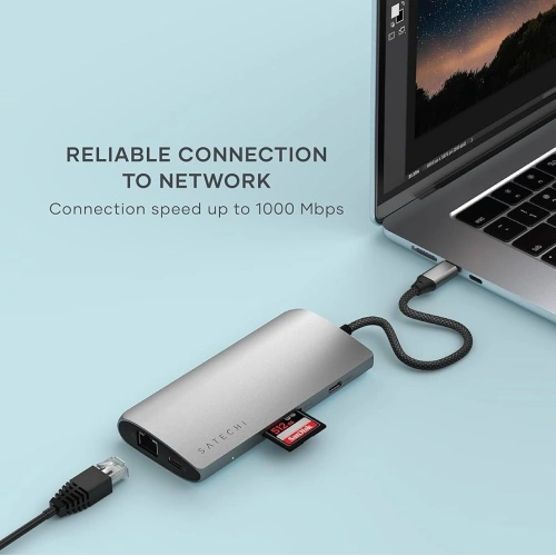 Kup Adapter Satechi USB-C Multiport 8K USB-C / USB-C, HDMI, 3xUSB-A 3.2 Gen 2 10Gbps, USB-A 3.2 Gen 1 5Gbps, SD/TF space gray - STH137 - {ean13} - Sklep Home Screen