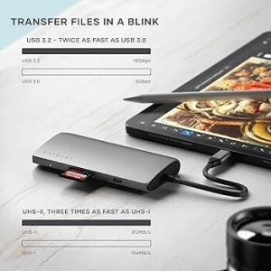 Kup Adapter Satechi USB-C Multiport 8K USB-C / USB-C, HDMI, 3xUSB-A 3.2 Gen 2 10Gbps, USB-A 3.2 Gen 1 5Gbps, SD/TF space grau - STH137 - {ean13} - Sklep Home Screen