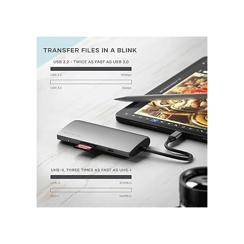 Kup Adapter Satechi USB-C Multiport 8K USB-C / USB-C, HDMI, 3xUSB-A 3.2 Gen 2 10Gbps, USB-A 3.2 Gen 1 5Gbps, SD/TF space gray - STH137 - {ean13} - Sklep Home Screen