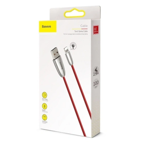 Buy USB Lightning Baseus Torch LED Light 2.4A 1m Red - BSU765RED - {ean13} - Home Screen Store Europe