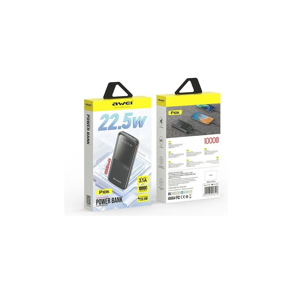 Powerbank AWEI P10K 10000mAh 22.5W czarny/black