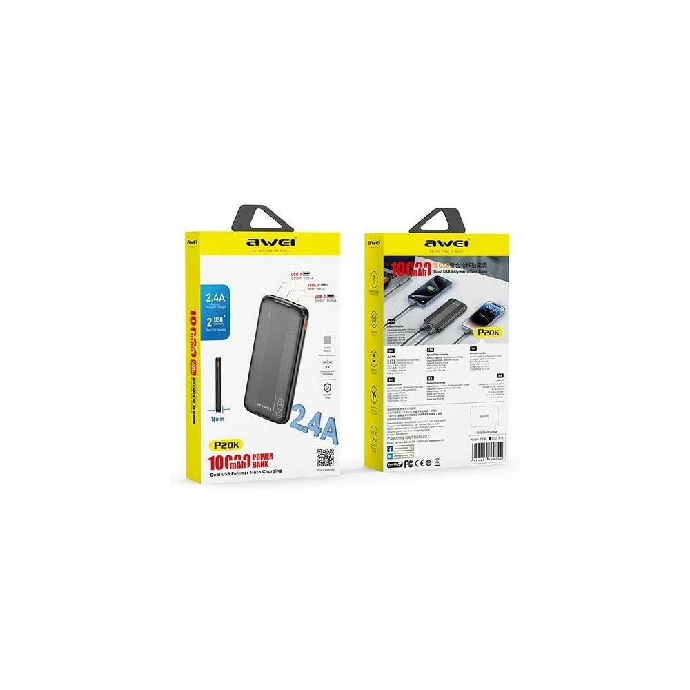 Powerbank AWEI P20K 10000mAh czarny/black