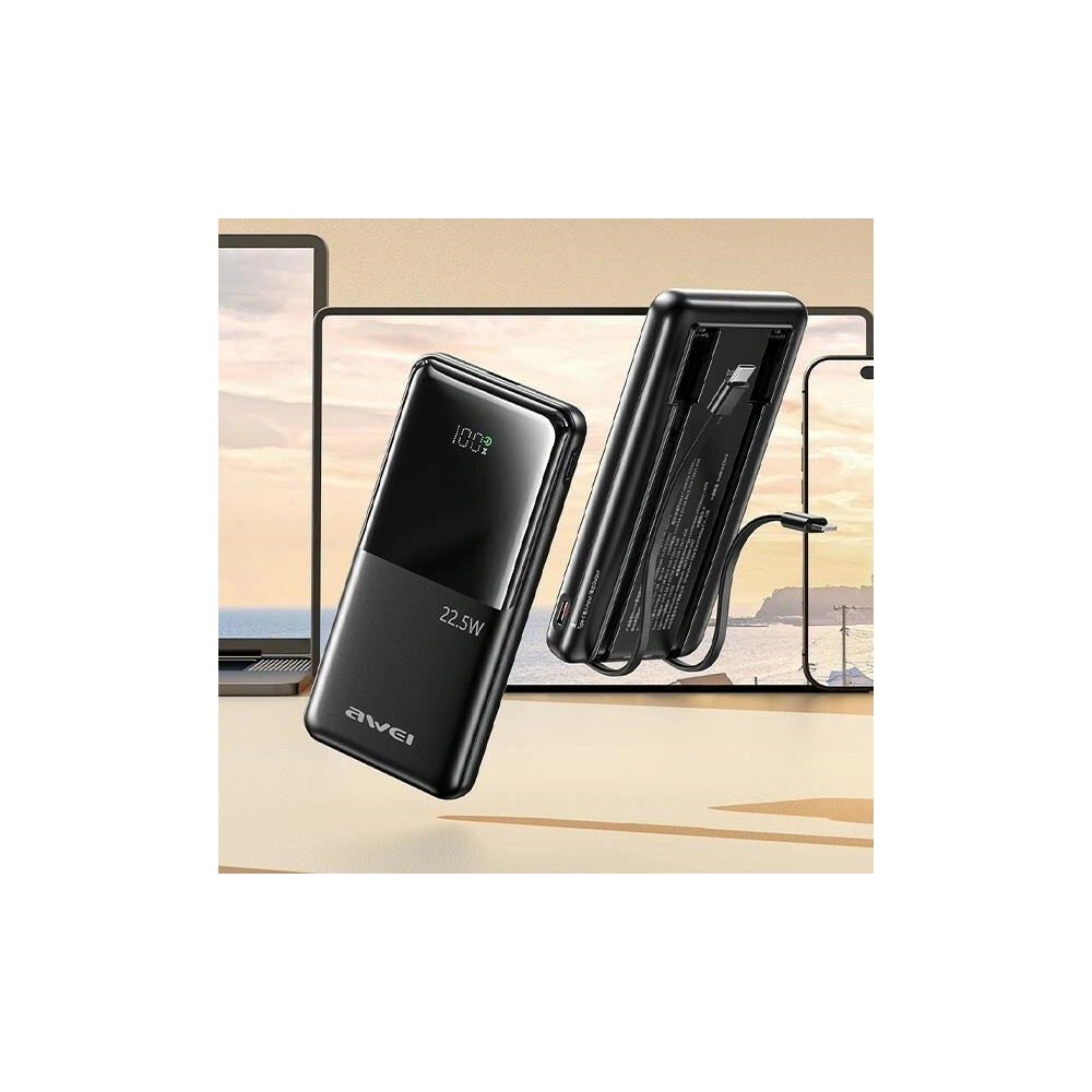 Powerbank AWEI P76K 10000mAh 22.5W Digital Display czarny/black