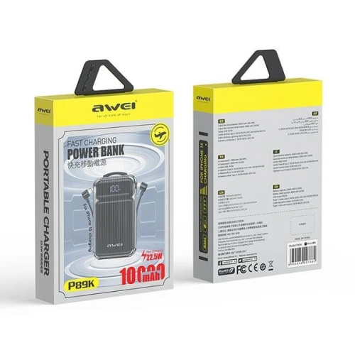 Kup Powerbank AWEI P89K 10000mAh 38,5W negru/black + cablu USB-C / Lightning - AWEI203 - {ean13} - Sklep Home Screen