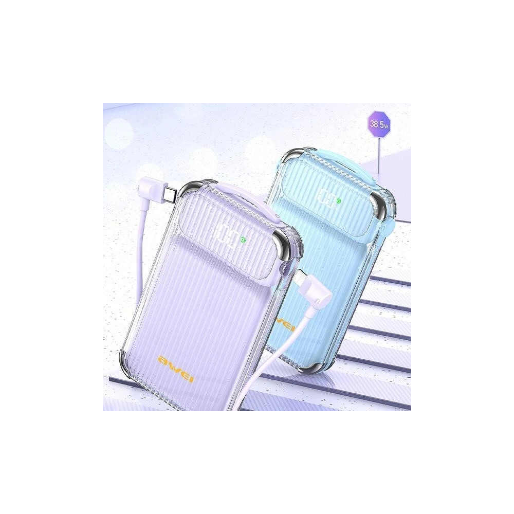 Powerbank AWEI P89K 10000mAh 38,5W czarny/black + kabel USB-C / Lightning