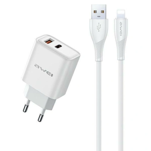 Kup Síťová nabíječka AWEI PD81L-EU GaN 22.5W + kabel USB-A / Lightning bílá/bílá - AWEI206 - {ean13} - Sklep Home Screen
