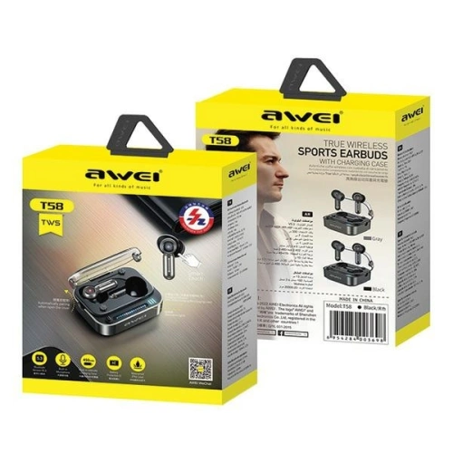 Kup Căști wireless in-ear AWEI T58 Bluetooth 5.3 ANC + stație de încărcare neagră/black - AWEI208 - {ean13} - Sklep Home Screen