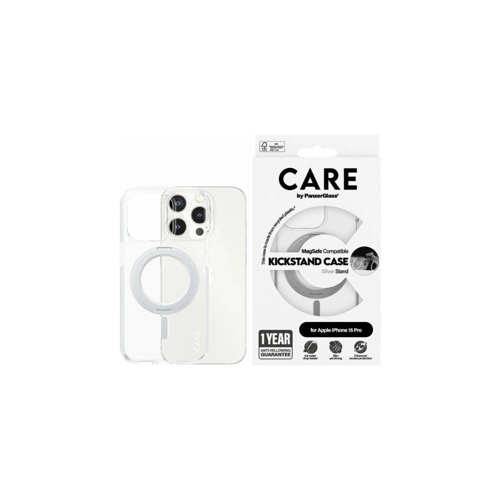 Etui CARE by PanzerGlass Kickstand Case Apple iPhone 15 Pro MagSafe srebrny/silver