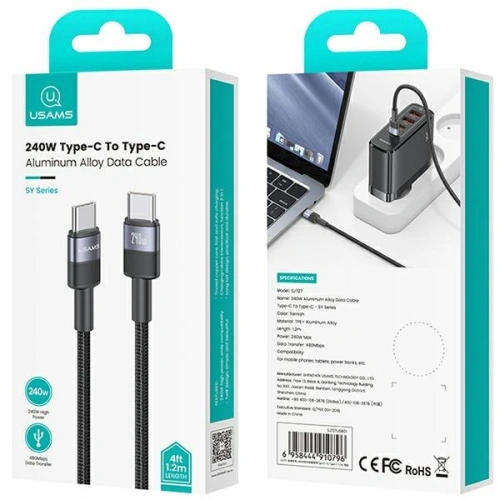 Kup Kabel USAMS USB-C / USB-C 240W 1.2m SY Series tarnish - USA1141 - {ean13} - Sklep Home Screen