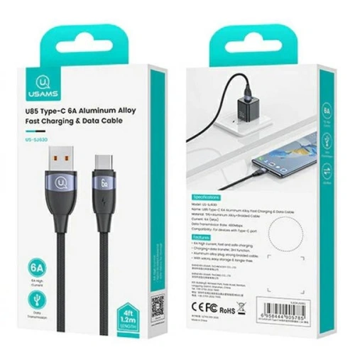 Kup Kábel USAMS U85 USB-A / USB-C 6A 1.2m Gyors töltés fekete/black - USA1142 - {ean13} - Sklep Home Screen