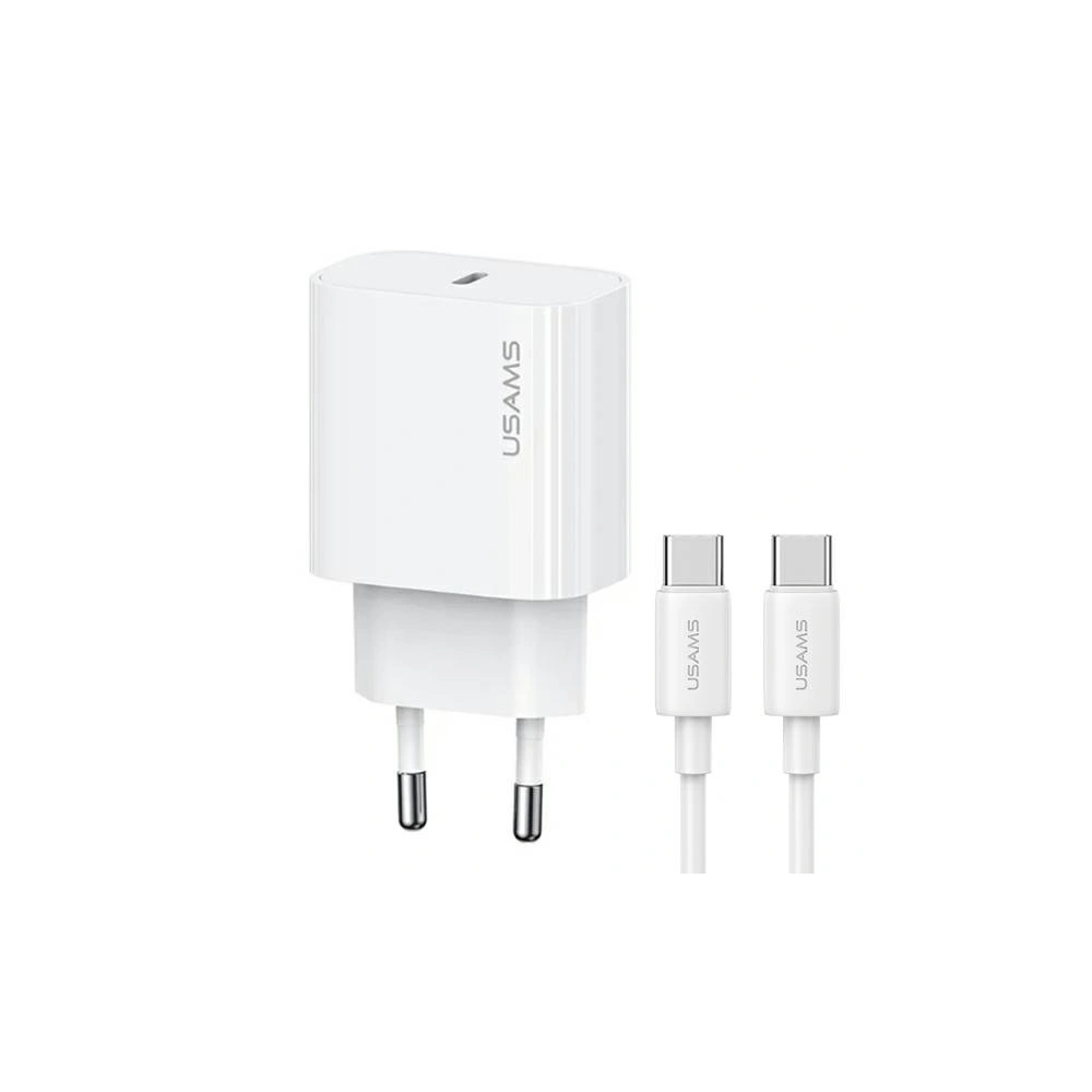 Ładowarka sieciowa USAMS CC226 T65 PD 20W Fast Charging + kabel USB-C / USB-C 60W biały/white