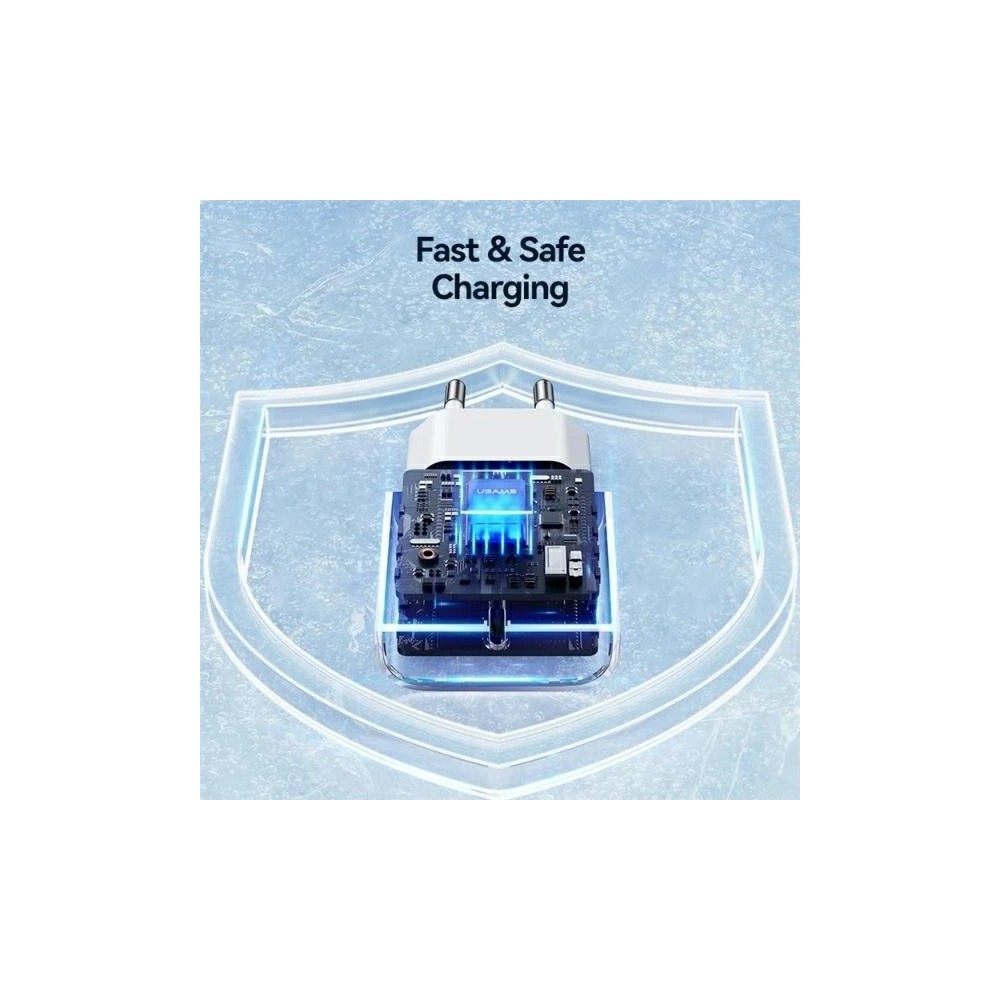 Ładowarka sieciowa USAMS CC226 T65 PD 20W Fast Charging + kabel USB-C / USB-C 60W biały/white