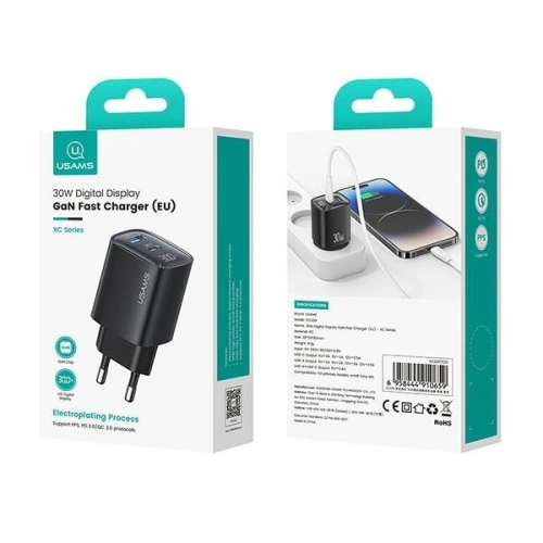 Kup USAMS CC229 Netzladegerät USB-A, USB-C 30W GaN Schnellladung XC-Serie weiß - USA1145 - {ean13} - Sklep Home Screen