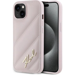 Kup Etui Karl Lagerfeld KLHCP14SPQDSMGP Apple iPhone 14 / 15 / 13 hardcase Diagonal Quilted Script różowy/pink - KLD2121 - {ean13} - Sklep Home Screen