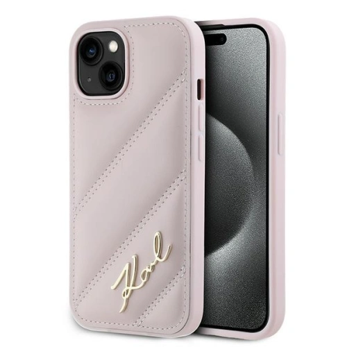 Kup Etui Karl Lagerfeld KLHCP14SPQDSMGP Apple iPhone 14 / 15 / 13 hardcase Diagonal Quilted Script różowy/pink - KLD2121 - {ean13} - Sklep Home Screen