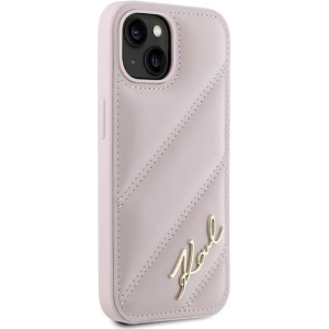 Kup Etui Karl Lagerfeld KLHCP14SPQDSMGP Apple iPhone 14 / 15 / 13 hardcase Diagonal Quilted Script różowy/pink - KLD2121 - {ean13} - Sklep Home Screen