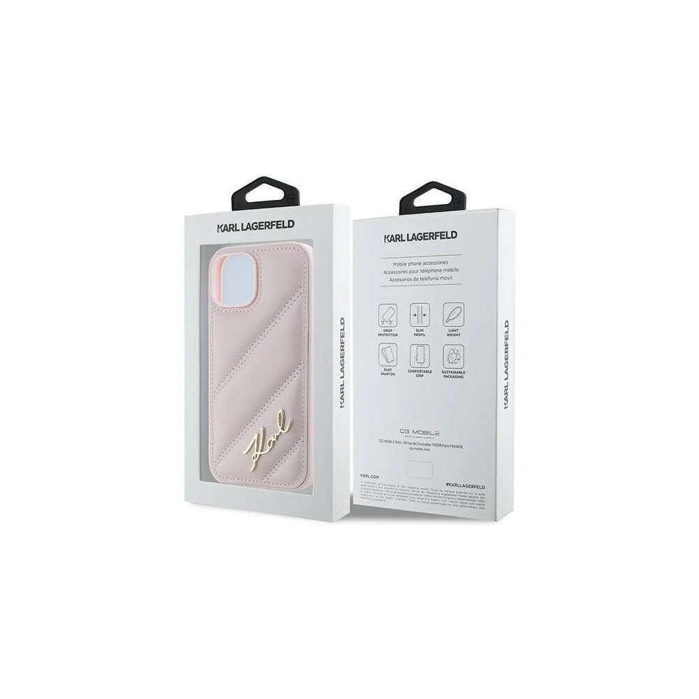 Etui Karl Lagerfeld KLHCP14SPQDSMGP Apple iPhone 14 / 15 / 13 hardcase Diagonal Quilted Script różowy/pink