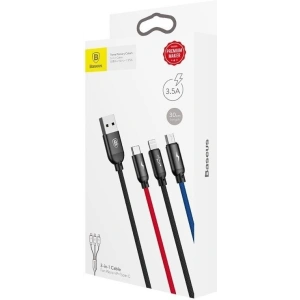Kabel USB Baseus 3w1 USB-C / Lightning / Micro 3,5A 0,3m (czarny)