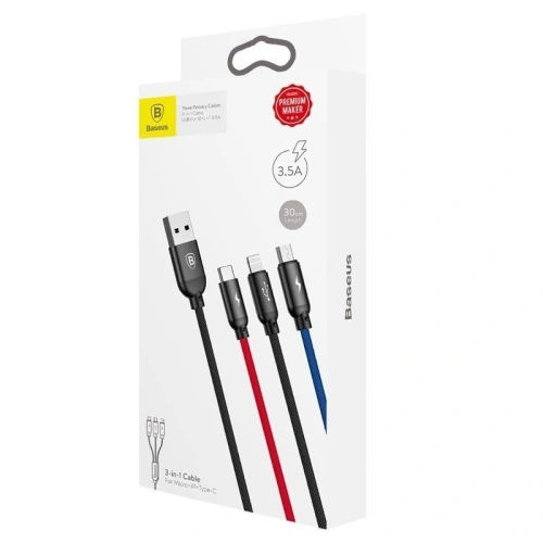 Kup Kabel USB Baseus 3w1 USB-C / Lightning / Micro 3,5A 0,3m (czarny) - BSU774BLK - {ean13} - Sklep Home Screen