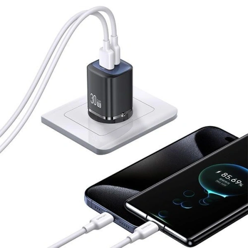 Kup USAMS CC254 USB-A, USB-C 30W GaN Fast Charging Netzteil HC Series weiß/white - USA1154 - {ean13} - Sklep Home Screen
