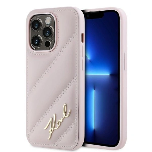 Buy Karl Lagerfeld KLHCP14XPQDSMGP Apple iPhone 14 Pro Max hardcase Diagonal Quilted Script pink - KLD2123 - {ean13} - Home Screen Store Europe