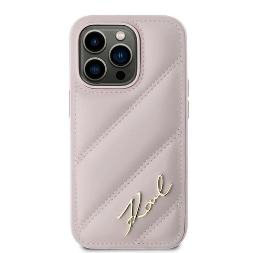 Buy Karl Lagerfeld KLHCP14XPQDSMGP Apple iPhone 14 Pro Max hardcase Diagonal Quilted Script pink - KLD2123 - {ean13} - Home Screen Store Europe