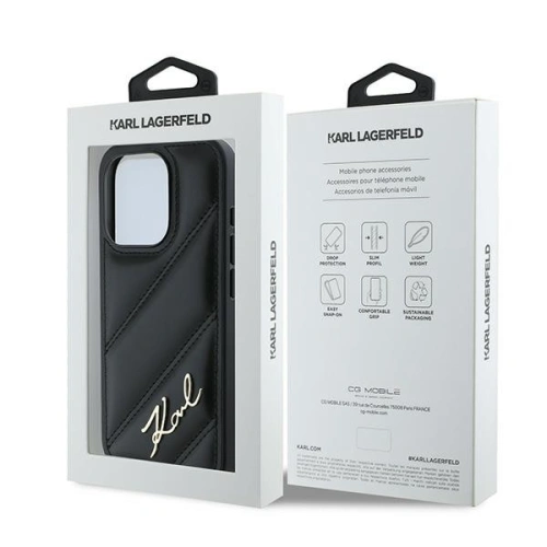 Kup Etui Karl Lagerfeld KLHCP15LPQDSMGK Apple iPhone 15 Pro hardcase Diagonal Quilted Script czarny/black - KLD2124 - {ean13} - Sklep Home Screen