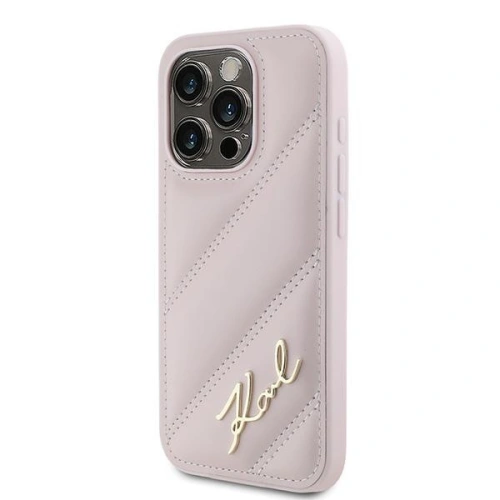 Buy Karl Lagerfeld KLHCP15LPQDSMGP Apple iPhone 15 Pro hardcase Diagonal Quilted Script pink - KLD2125 - {ean13} - Home Screen Store Europe