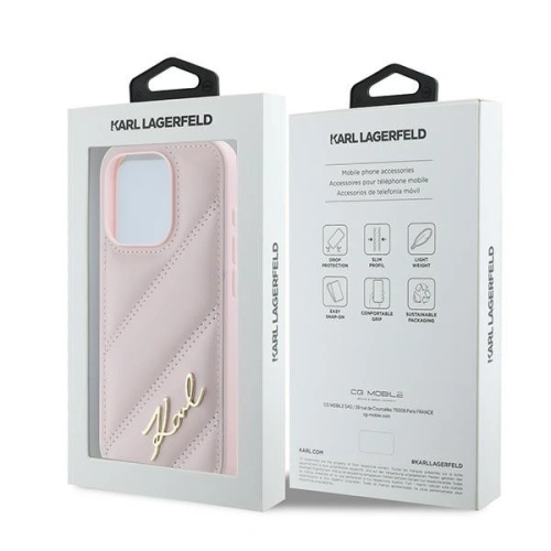 Kup Etui Karl Lagerfeld KLHCP15LPQDSMGP Apple iPhone 15 Pro hardcase Diagonal Quilted Script różowy/pink - KLD2125 - {ean13} - Sklep Home Screen
