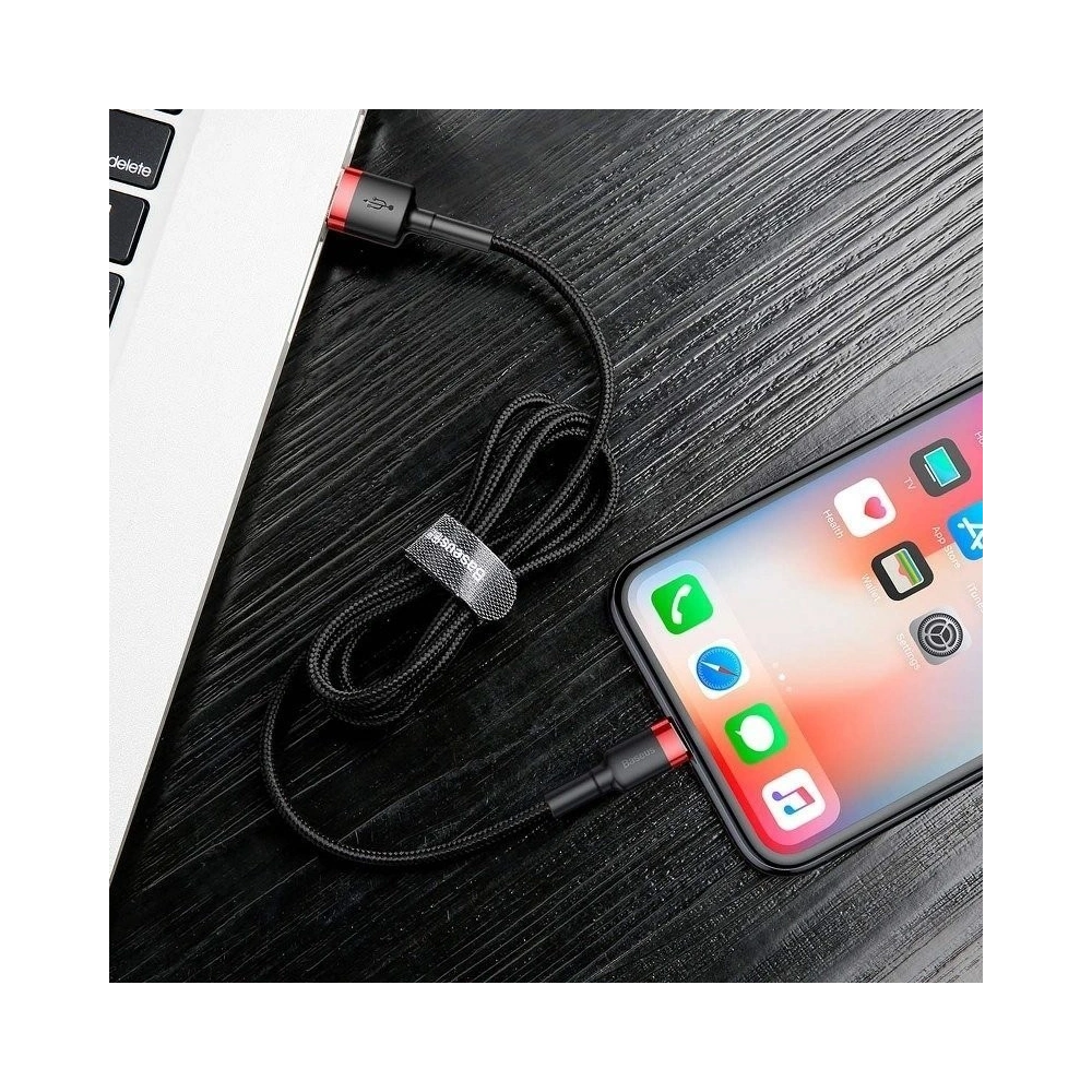 Kabel Lightning USB Baseus Cafule 2,4A 0,5m (czarno-czerwony)