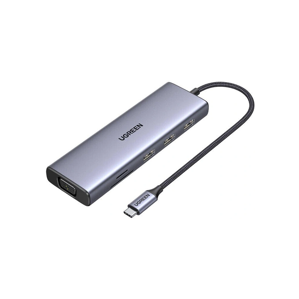 Adapter UGREEN USB-C / CM498 3xUSB-A 3.0, USB-C PD 100W, HDMI 4K30Hz, VGA, RJ45, SD/TF szary