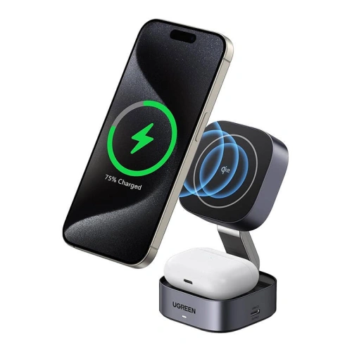 Buy UGREEN W702 Qi 2-in-1 inductive charger iPhone, AirPods, 15W grey - UGR1873 - {ean13} - Home Screen Store Europe