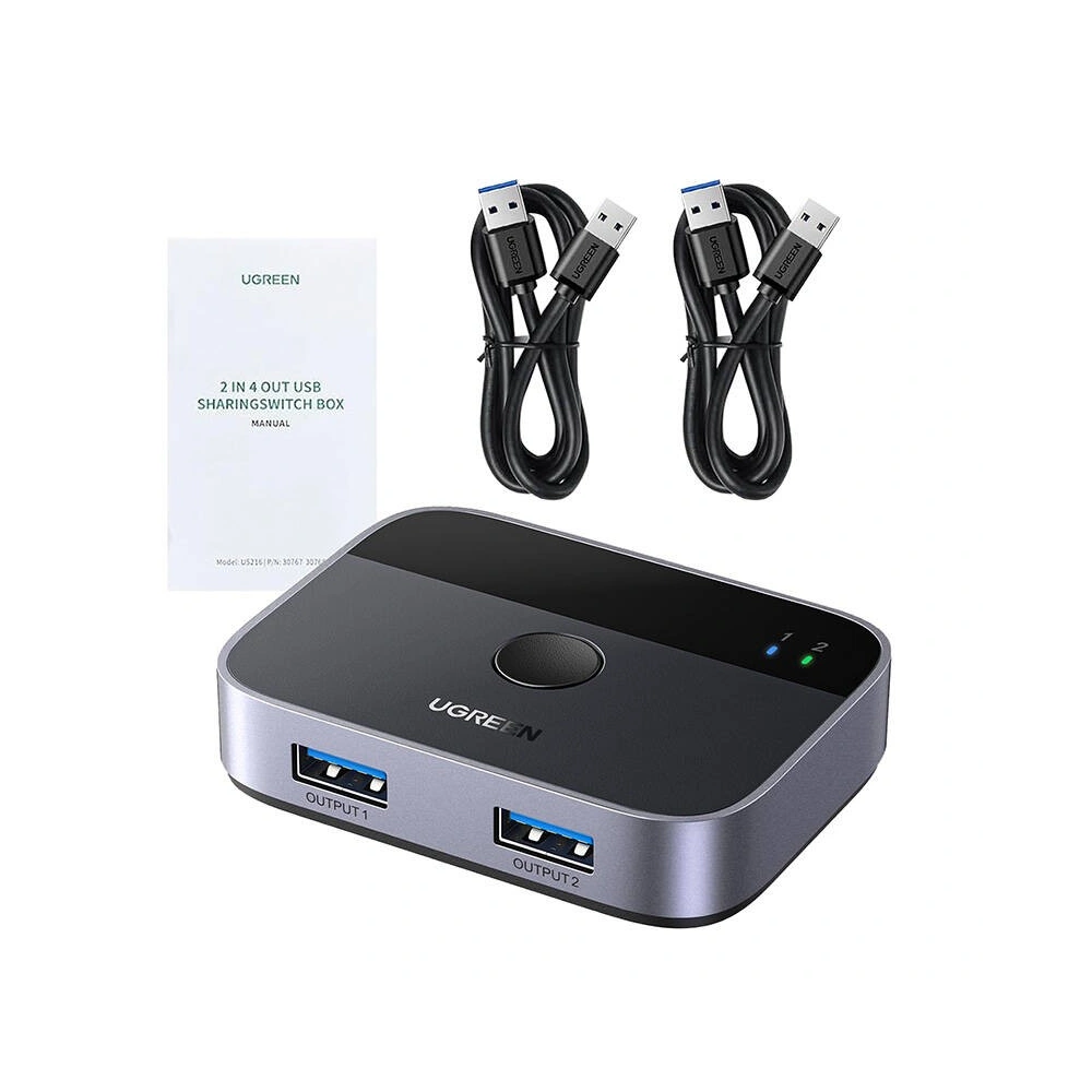 Przełącznik USB-A 3.0 (2x2) UGREEN CM757, 5 Gbps + 2x kabel USB-A 1.5m - Przełączniki - Ugreen