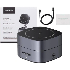 Ładowarka indukcyjna Qi 2w1 UGREEN W256 iPhone, AirPods, 20W czarna + kabel USB-C / USB-C 1m - Indukcyjne (bezprzewodowe) - Ugreen