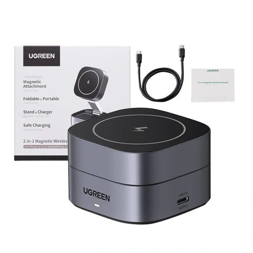 Kup Indukční nabíječka Qi 2w1 UGREEN W256 MagSafe iPhone, AirPods, 20W černá + kabel USB-C / USB-C 1m - UGR1876 - {ean13} - Sklep Home Screen